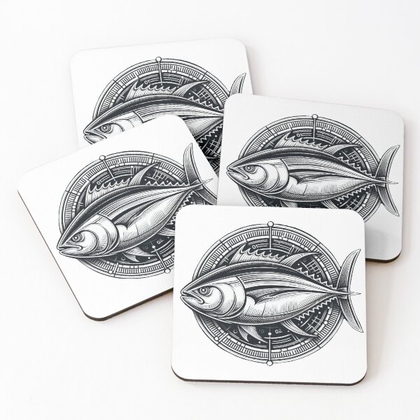 Item preview, Abstract Anatomy Tuna Ahi Fish Black & White Art designed and sold by BrianSaysDesign.
