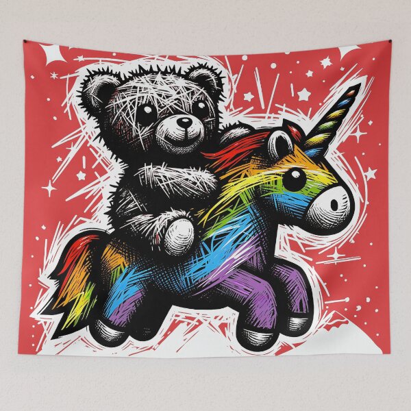 Item preview, Teddy Bear Riding a Colorful Unicorn for dreamers and unicorn chasers. designed and sold by eatmorvelopator.