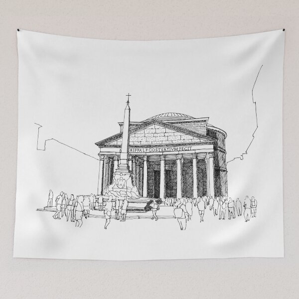 Item preview, Pantheon Rome hand drawing architecture black and white monochrome architectural drawing designed and sold by junyangcaidraw.