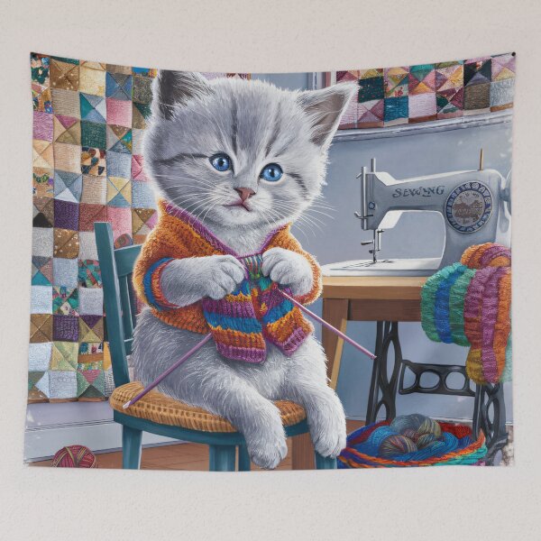 Item preview, A Cute Gray Kitten Knitting designed and sold by pixelplaza.