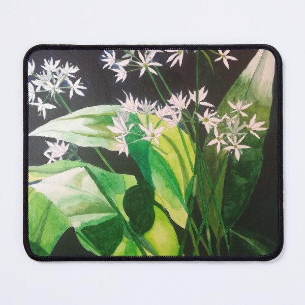 Item preview, Watercolour painting of white garlic flowers (Allium Ursinum) against a dark background. designed and sold by esvb.