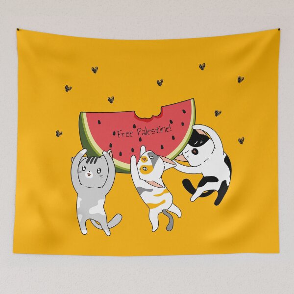 Item preview, Free Palestine Watermelon Cats designed and sold by claudiatoman.