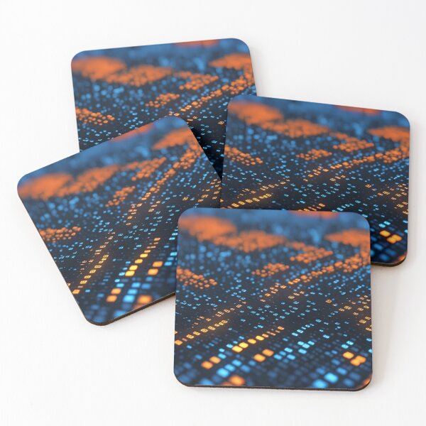 Item preview, Blue and orange digital LED cells on digital display or screen background. Generative Ai designed and sold by homydesign.