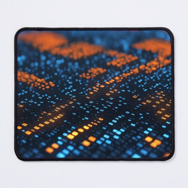 Item preview, Blue and orange digital LED cells on digital display or screen background. Generative Ai designed and sold by homydesign.