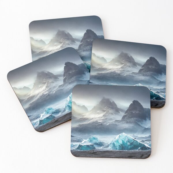 Item preview, Snowy mountain landscape with a frozen river under a dramatic sky. Generative Ai designed and sold by homydesign.