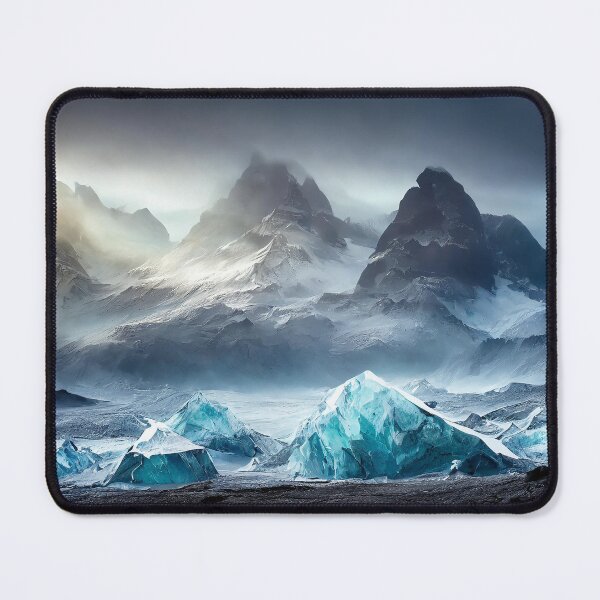 Item preview, Snowy mountain landscape with a frozen river under a dramatic sky. Generative Ai designed and sold by homydesign.