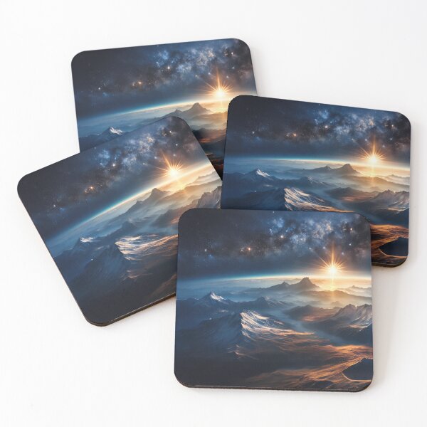 Item preview, Majestic view of mountains amidst clouds under a starry sky with a galaxy visible, showcasing the beauty of nature and universe. Generative Ai designed and sold by homydesign.