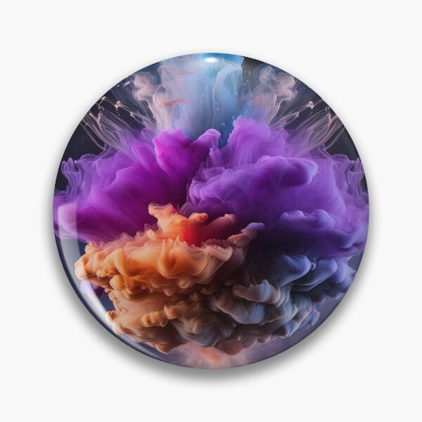 Item preview, A vibrant explosion of colored ink in water, creating an abstract symmetrical plume against a dark background designed and sold by homydesign.
