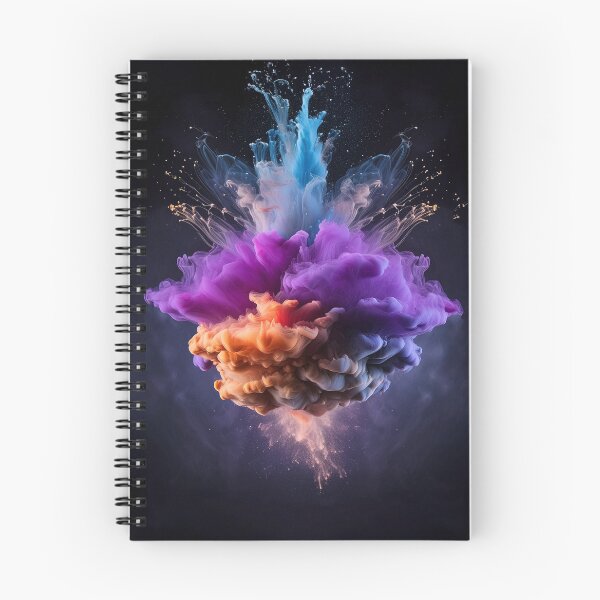Item preview, A vibrant explosion of colored ink in water, creating an abstract symmetrical plume against a dark background designed and sold by homydesign.