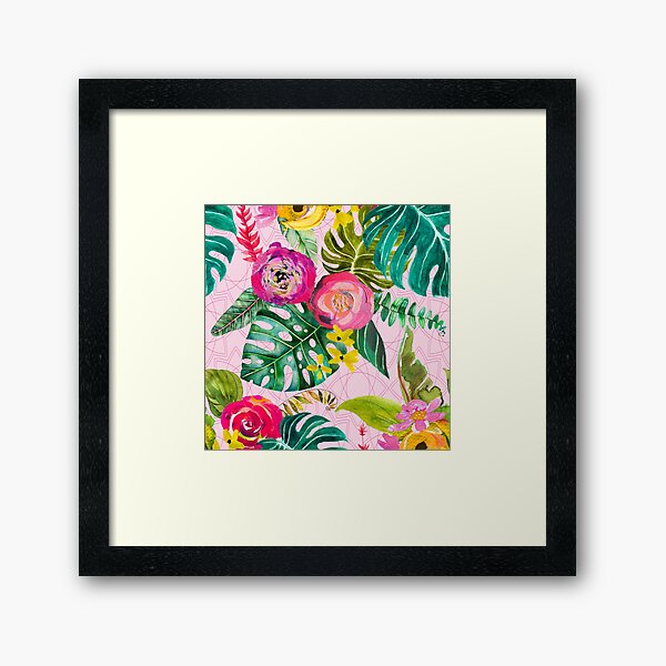 Boho Pink Tropical Floral Framed Art Print