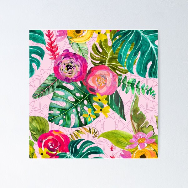 Boho Pink Tropical Floral Poster
