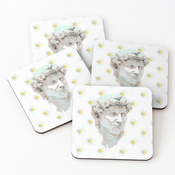 Item preview, Michelangelo's David statue purple daisy psychedelic print designed and sold by HandmadeMood.