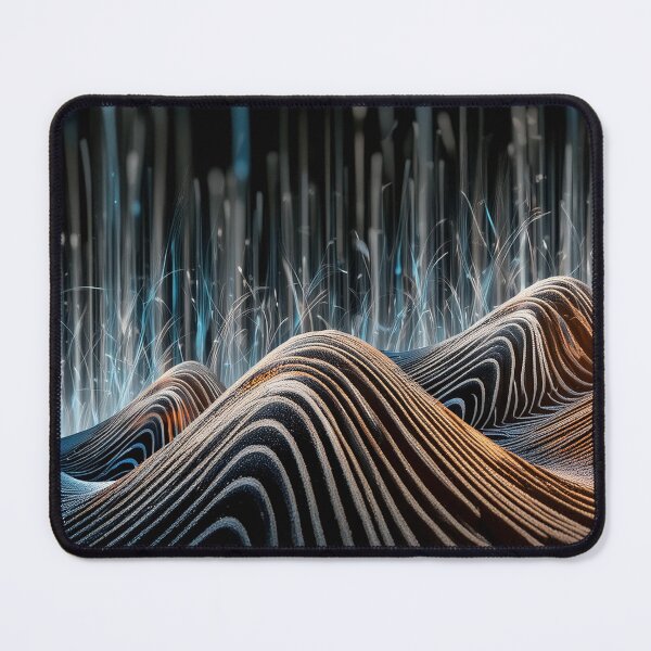 Item preview, A dark landscape with rolling hills, illuminated by glowing vertical strands of blue and white light designed and sold by homydesign.