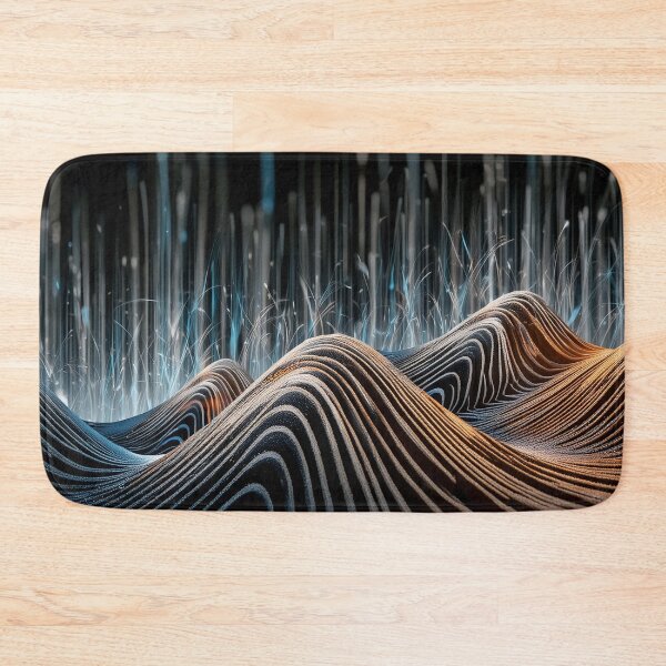 Item preview, A dark landscape with rolling hills, illuminated by glowing vertical strands of blue and white light designed and sold by homydesign.