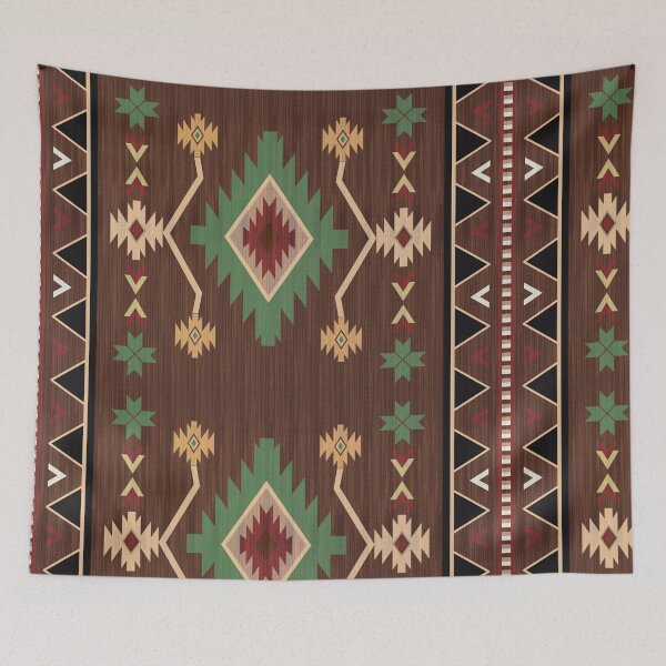 Item preview,  Traditional Geometric Navajo Inspired Rug with Green and Brown Patterns designed and sold by Opart Srinok.