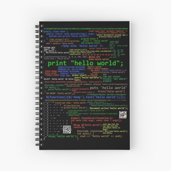 Hello World - Muchos lenguajes de programación (oscuro) Cuaderno de espiral