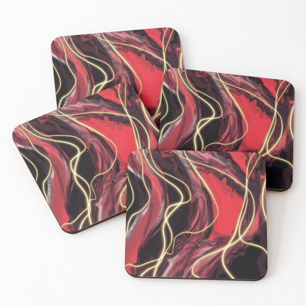 Item preview, Electric red abstract fluid art with gold highlights  designed and sold by navitalidesign.