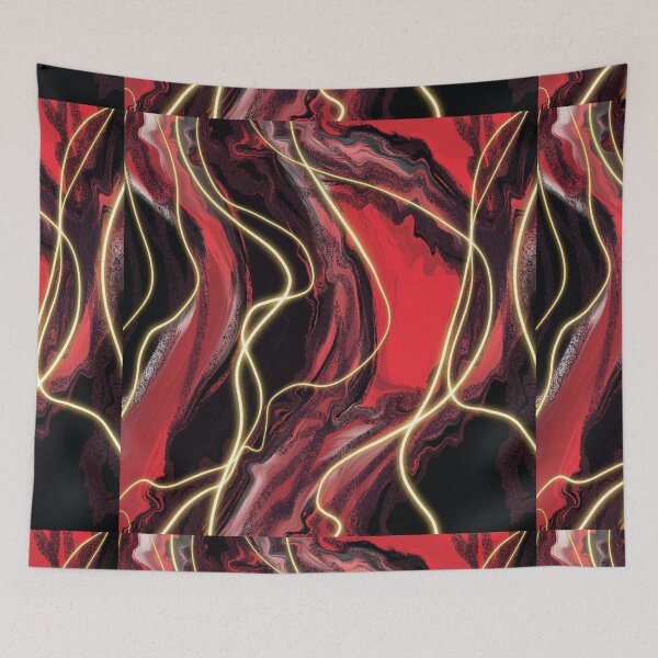 Item preview, Electric red abstract fluid art with gold highlights  designed and sold by navitalidesign.