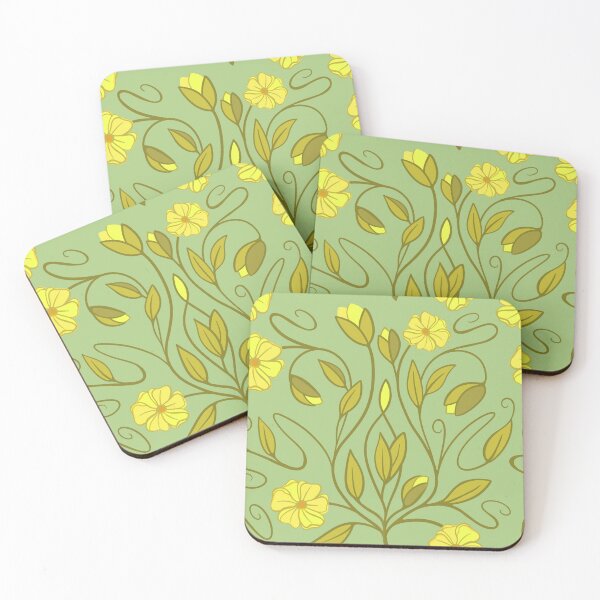 Item preview, Modern Art Nouveau floral vines in yellow, sage, and lime green designed and sold by MarySchwindt.