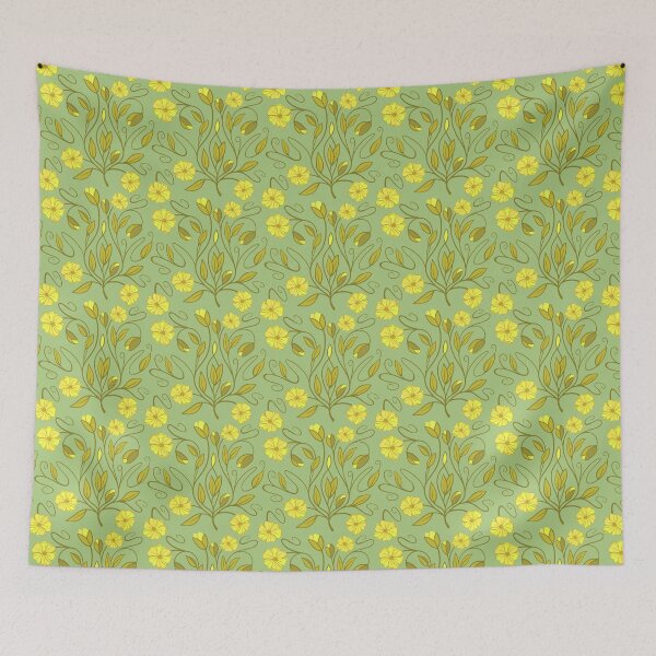 Item preview, Modern Art Nouveau floral vines in yellow, sage, and lime green designed and sold by MarySchwindt.