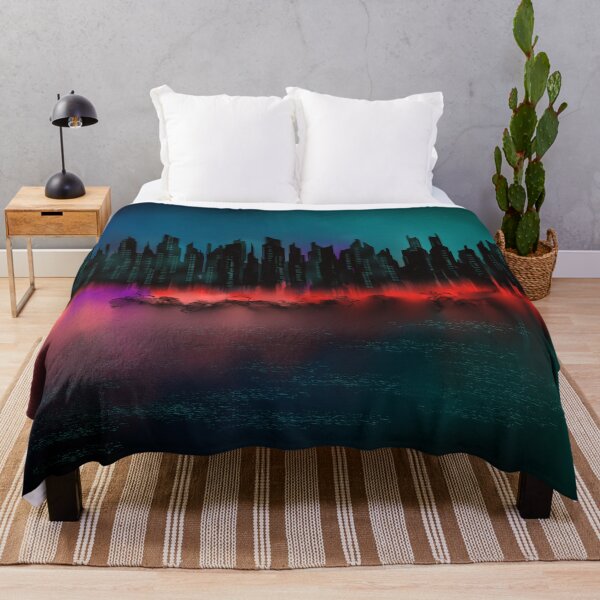Item preview, The Wicked City - Blue Teal Purple Red Cityscape designed and sold by Joey Santiago.