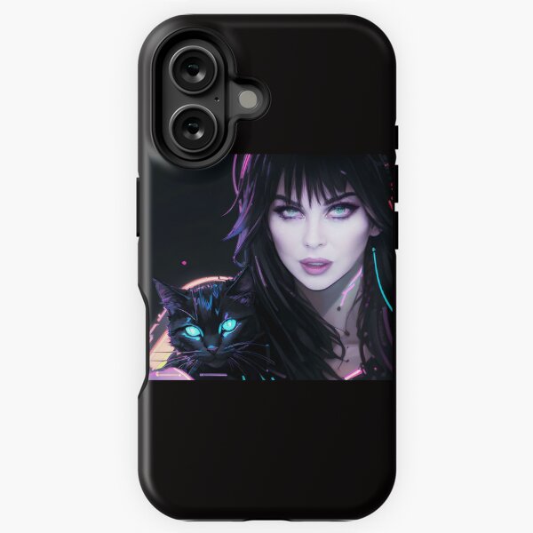 Item preview, Elvira with Black Cat - Mistress of the Dark - Cyberpunk Art designed and sold by ShopFanGirl.