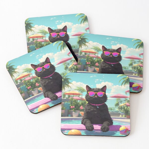 Item preview, Cool black cat in the pool, summer vibes designed and sold by Eve Orea.