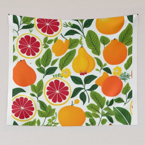 Item preview, Vibrant Citrus, Pears, and Leaves Pattern designed and sold by LyssasMindArt.