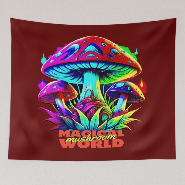 Item preview, Fluorescent Glowing Trippy Fantasy Magic Mushroom Art designed and sold by VikArtStudio.