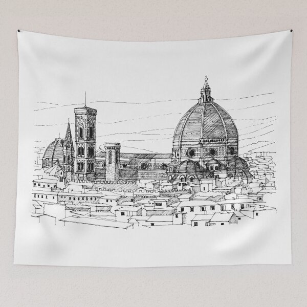 Item preview, Santa Maria del Fiore Firenze Florence hand drawing architecture black and white monochrome architectural drawing designed and sold by junyangcaidraw.