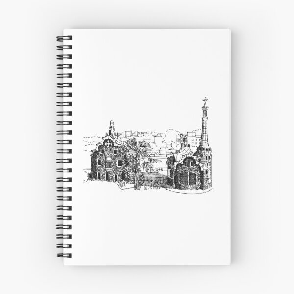Item preview, Park Güell Barcelona Gaudi hand drawing architecture black and white monochrome architectural drawing designed and sold by junyangcaidraw.