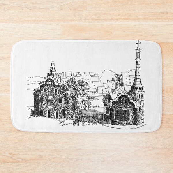 Item preview, Park Güell Barcelona Gaudi hand drawing architecture black and white monochrome architectural drawing designed and sold by junyangcaidraw.