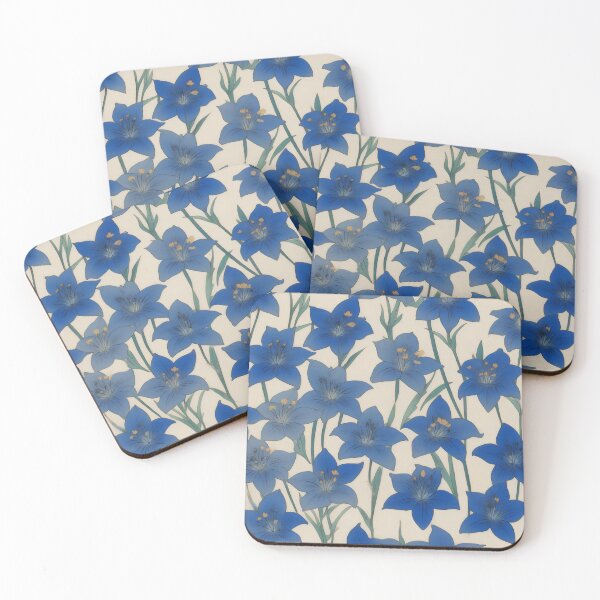 Item preview, Blue lily pattern - lilies on beige designed and sold by patterncrow.