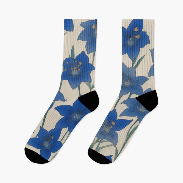 Item preview, Blue lily pattern - lilies on beige designed and sold by patterncrow.