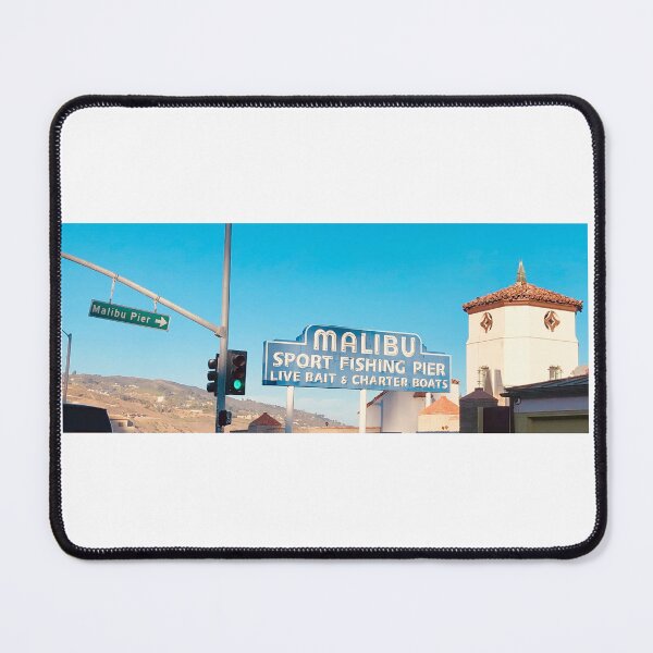 Item preview, Malibu Sport Fishing Pier sign with street sign Malibu Pier, on a sunny day designed and sold by aidaslocalloves.