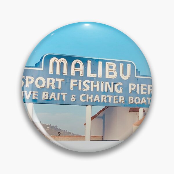 Item preview, Malibu Sport Fishing Pier sign with street sign Malibu Pier, on a sunny day designed and sold by aidaslocalloves.