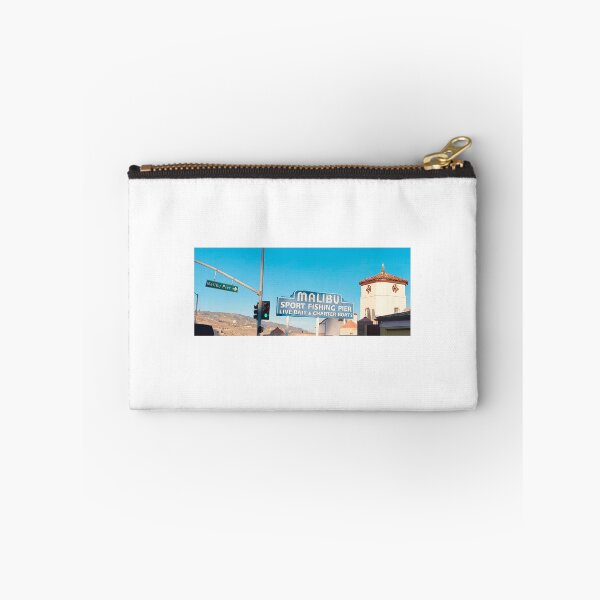 Item preview, Malibu Sport Fishing Pier sign with street sign Malibu Pier, on a sunny day designed and sold by aidaslocalloves.