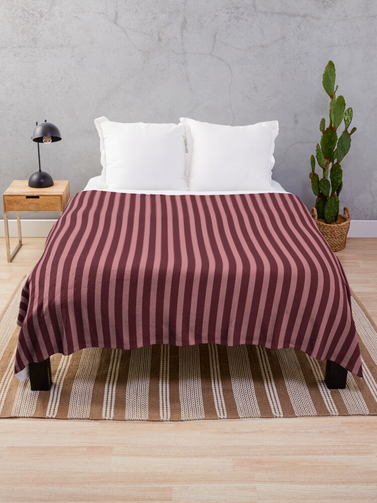 Throw Blanket, Geometric Royal Circle Cabernet And Brandied Apricot Vertical Stripes designed and sold by Triplicate Limited