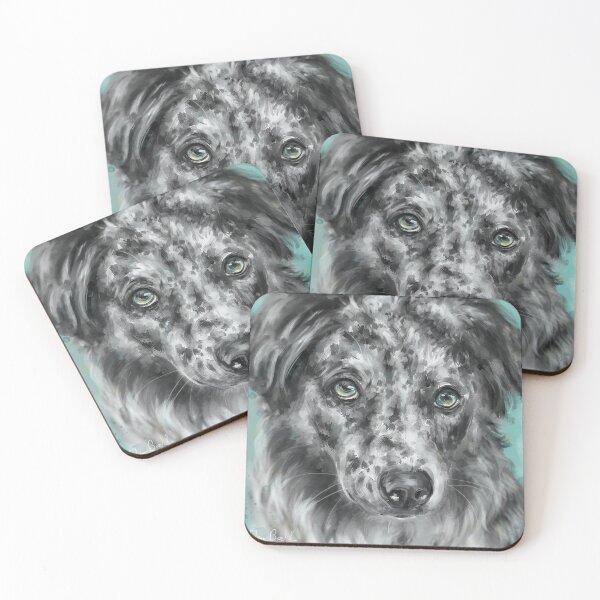 Item preview, Painting of a Black and White Australian Shepherd with Blue Eyes designed and sold by ibadishi.