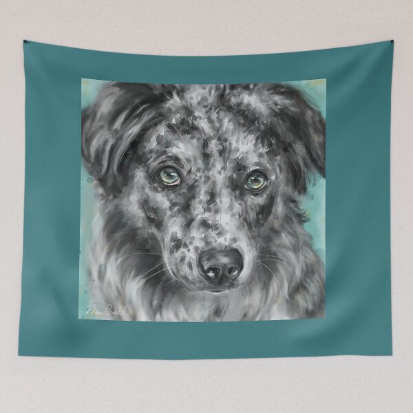 Item preview, Painting of a Black and White Australian Shepherd with Blue Eyes designed and sold by ibadishi.