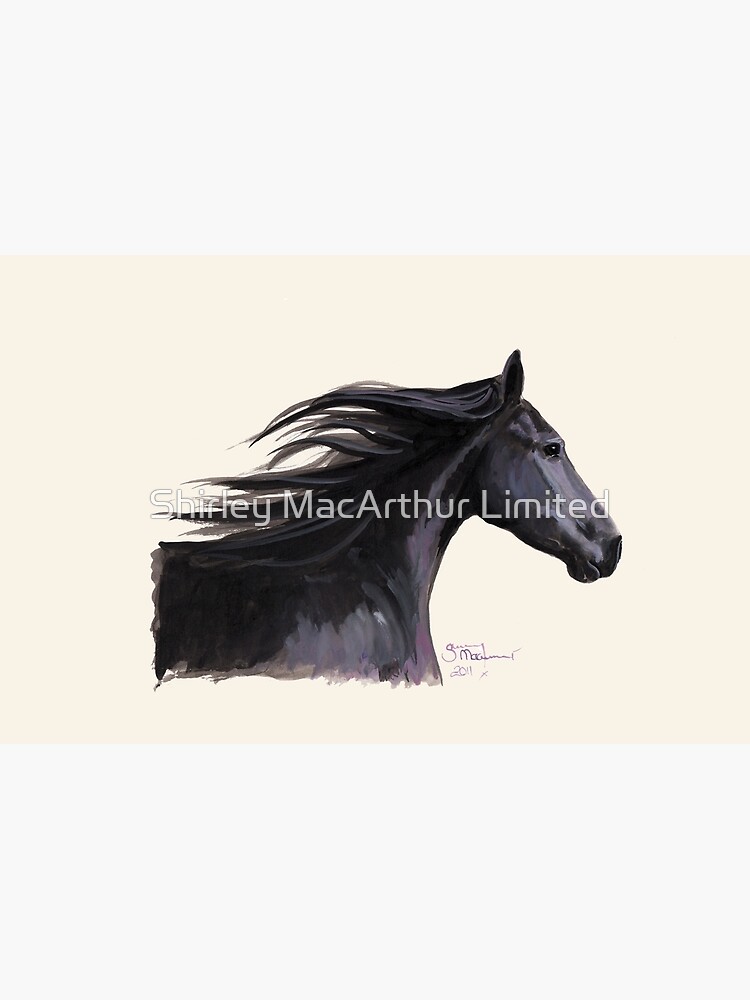 Aperçu 2 sur 2. Housse d'ordinateur avec l'œuvre Cheval frison noir 'BREEZE' par Shirley MacArthur créée et vendue par ShirleyMacA.