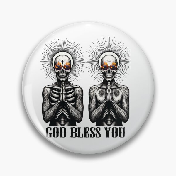 Item preview, God Bless You - Flaming Eyes Skeletons with Tattoos - Dad joke designed and sold by YOBOHO11.
