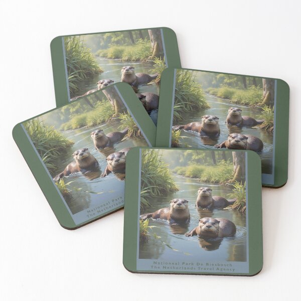 Item preview, Biesbosch National Park The Netherlands, 1950 style poster - playing otters designed and sold by Museum Of Non-Existing Art.