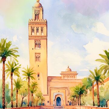 Artwork thumbnail, Morocco Mosque Watercolor by Linda Roisum