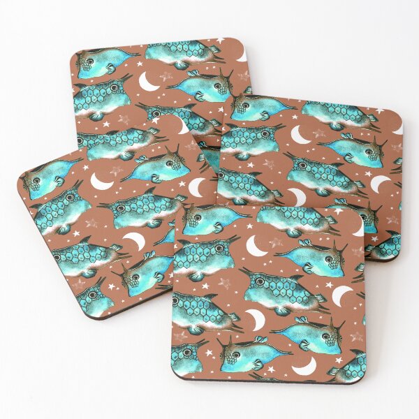 Item preview, Boxfish, Turquoise on brown background designed and sold by Alex  Blud.