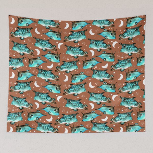 Item preview, Boxfish, Turquoise on brown background designed and sold by Alex  Blud.