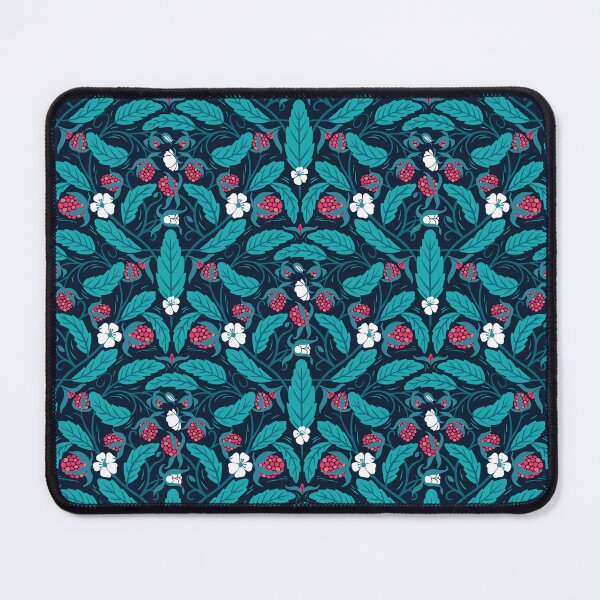 Item preview, Raspberry Tangle Teal Woodcut with fruit and flowers designed and sold by ArtOfSmallJoys.