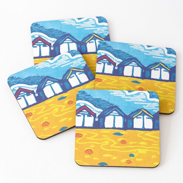 Item preview, English beach huts in Summer Linoprint designed and sold by Foundry88.