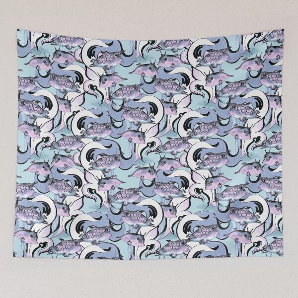 Item preview, Boxfish, Lilac-blue on a blue background designed and sold by Alex  Blud.