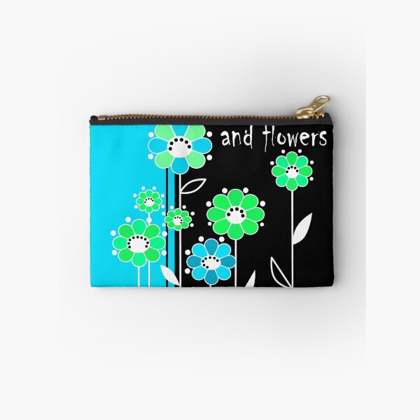 Item preview, I love summer and flowers, Pattern with blue, green and green-blue flowers in black background designed and sold by fuzzyfox.